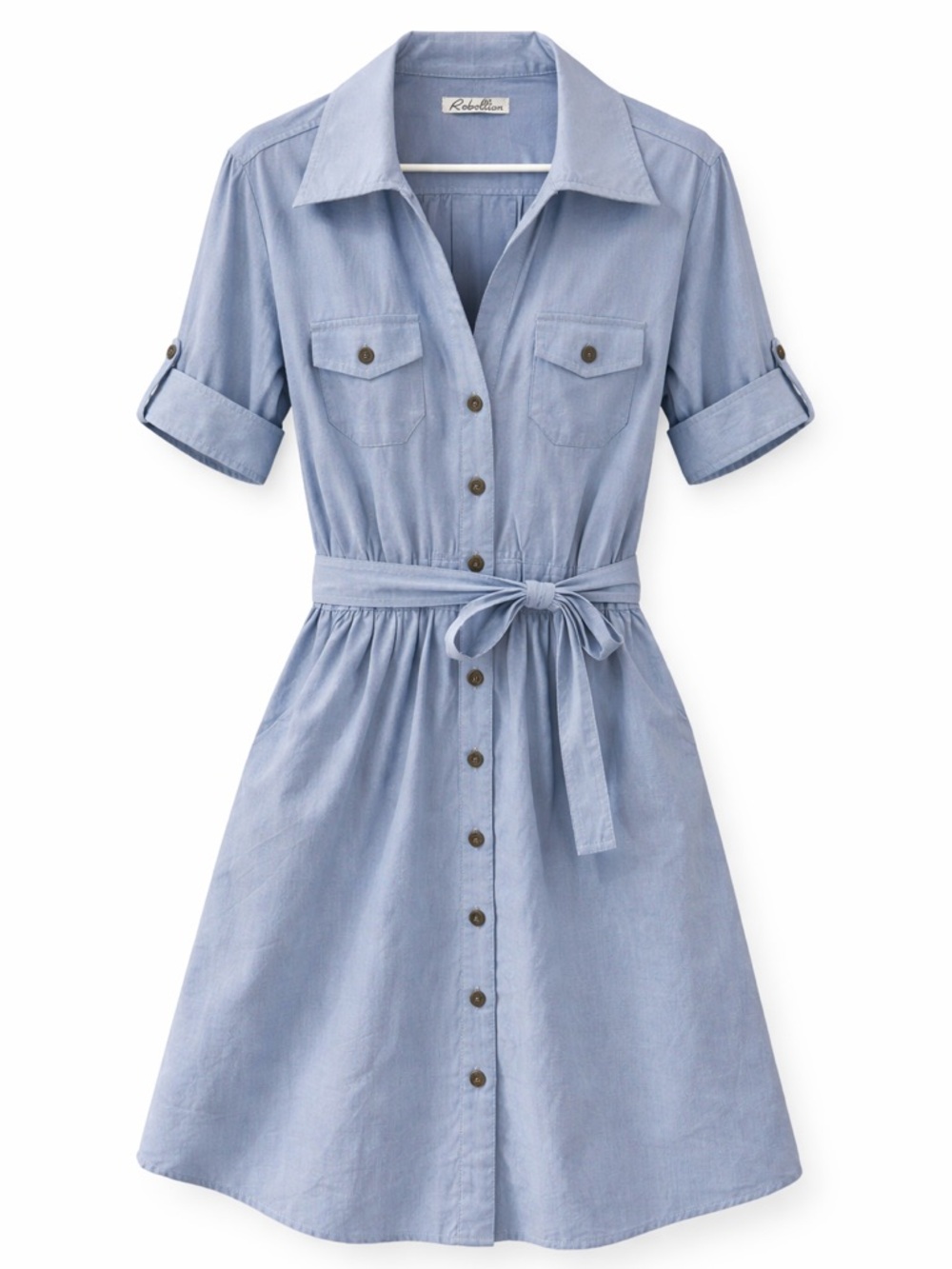 Rebellion Chambray Shirt Dress XL Blue Button Front Tie Waist Pockets Casual